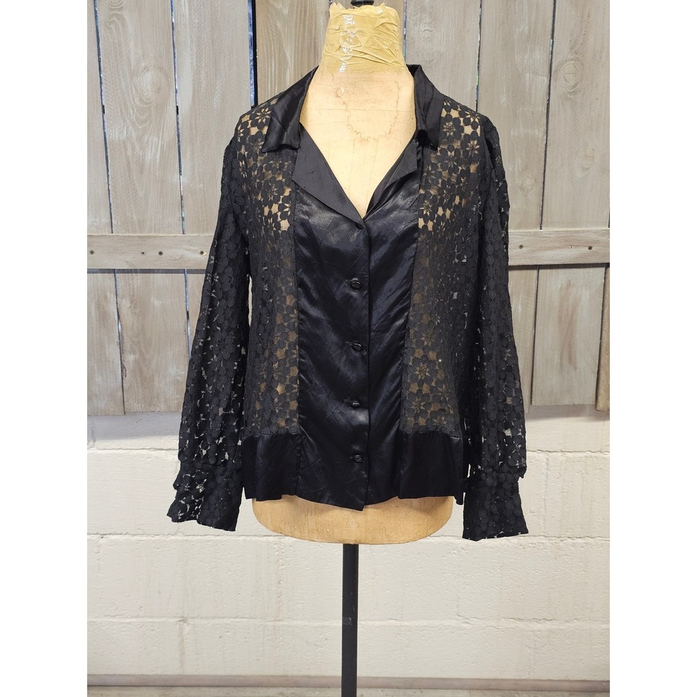 Unbranded Black Lace Top Women's‎ Size Medium/Large Vintage Button Up Sun Wear